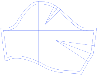 Outline of a short sleeve sewing pattern with a dart in the sleevecap and a larger dart in the back underarm seam.
